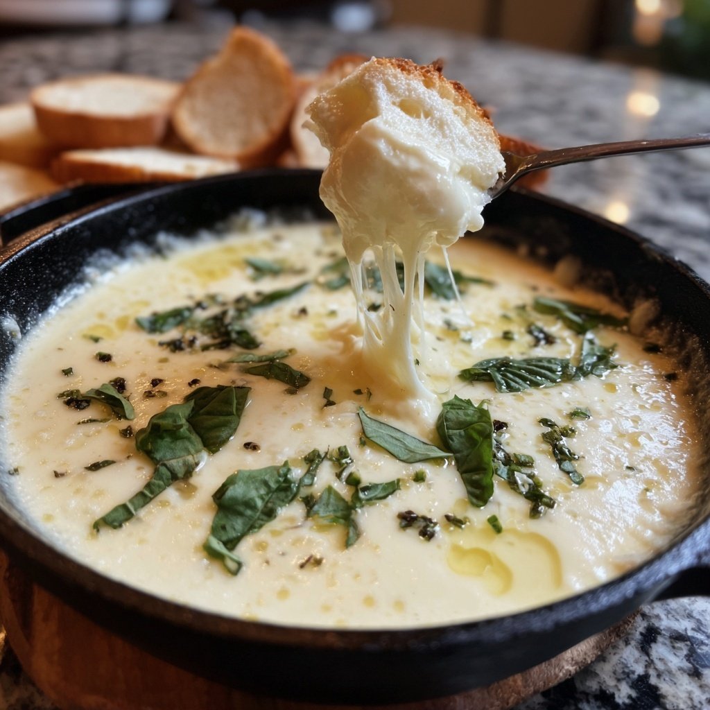 Fondue with Mozzarella and Basil