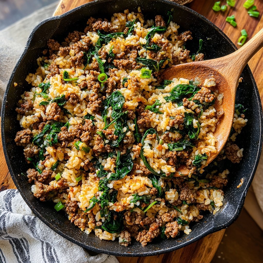 Ground Beef And Spinach Rice Skillet