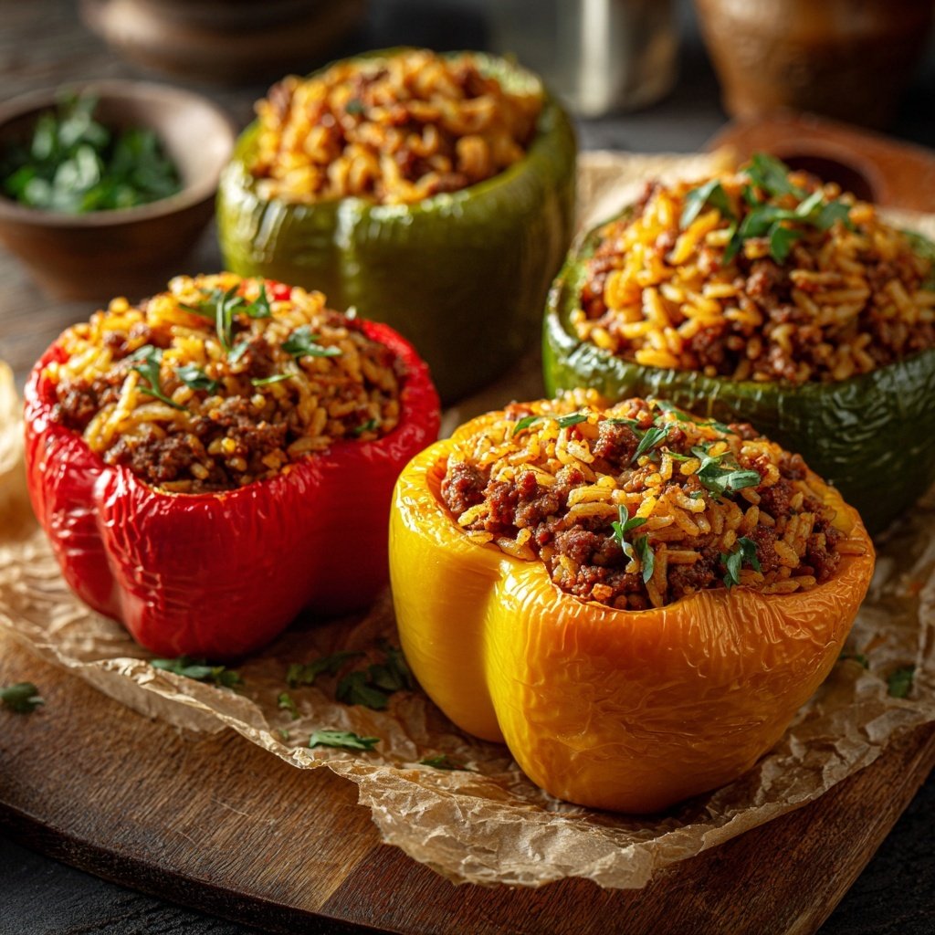 Ground Beef And Rice Stuffed Peppers